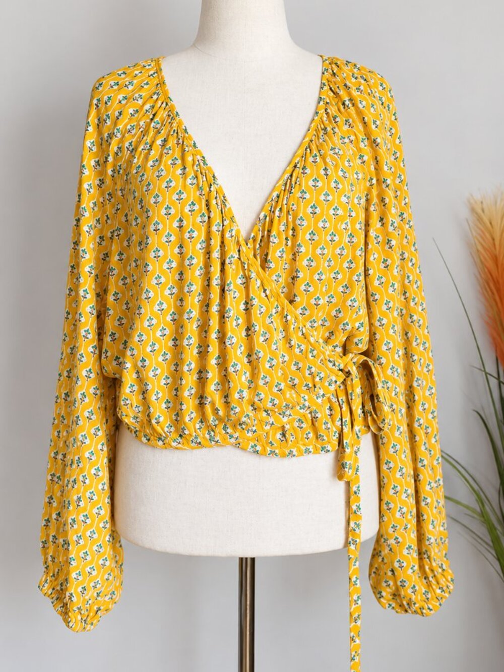 RHODE x Target NEW Dainty Lotus Marigold Yellow Ditsy Wrap Blouse Top SZ 2X Boho